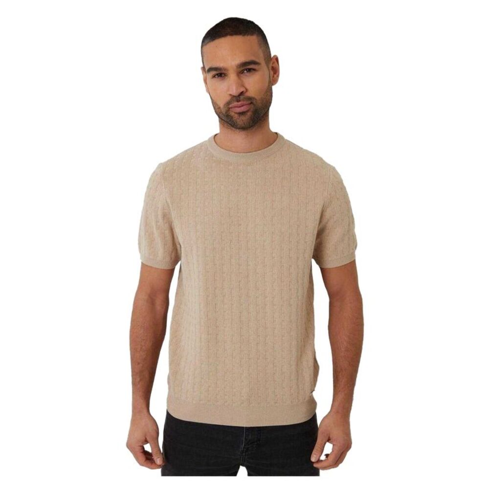 Threadbare Mens Cable Knit Crew Neck / Beige